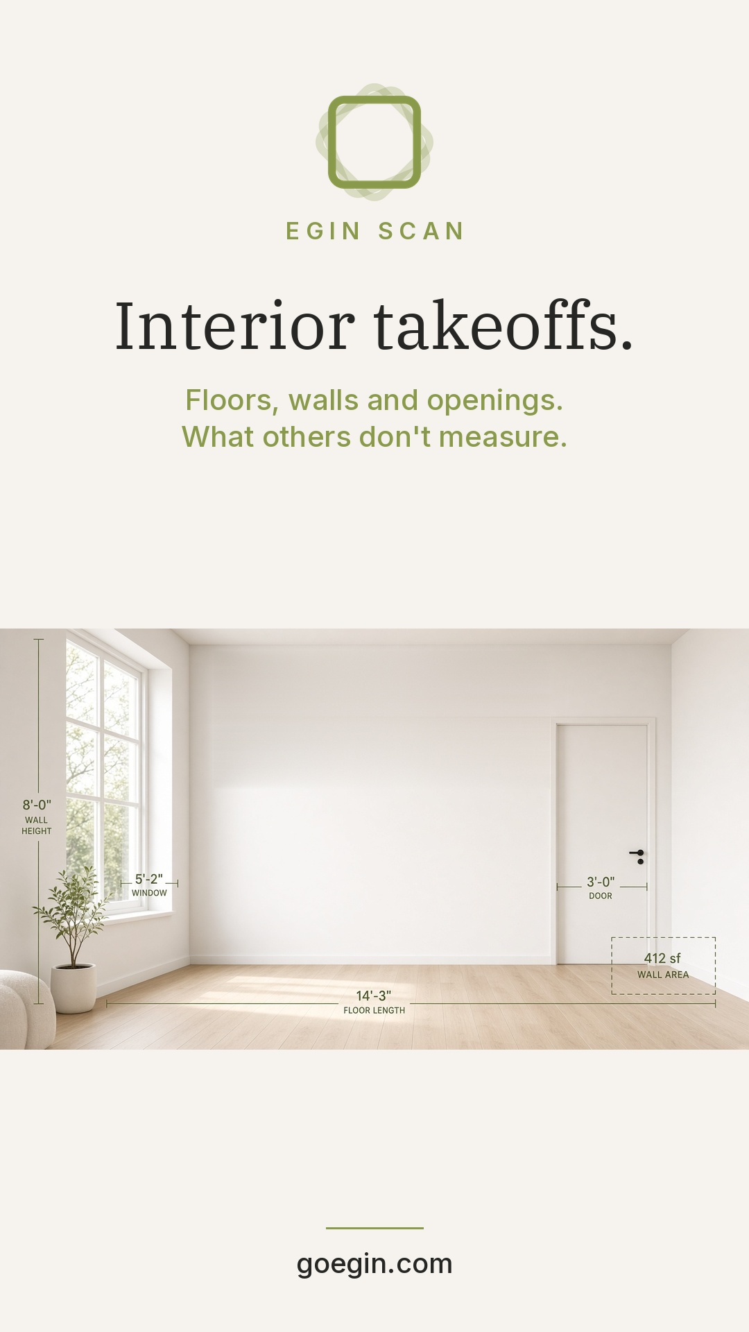 Interior floor and wall takeoff visualization from room scanning for contractor estimating