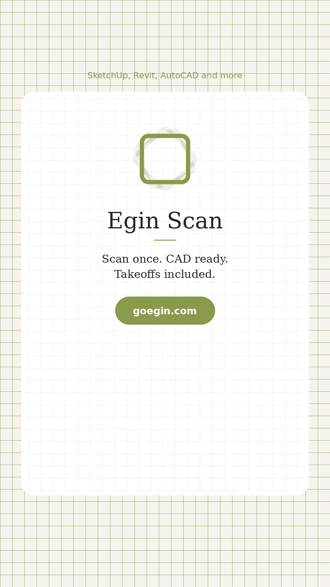 Egin Scan brand visual for room scanning and CAD takeoff call to action